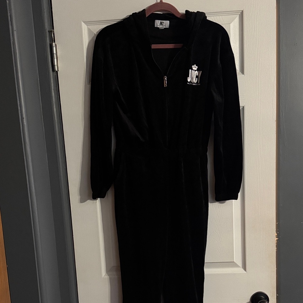 Juicy Couture Black Velour Hooded Jumpsuit - Picture 2 of 4